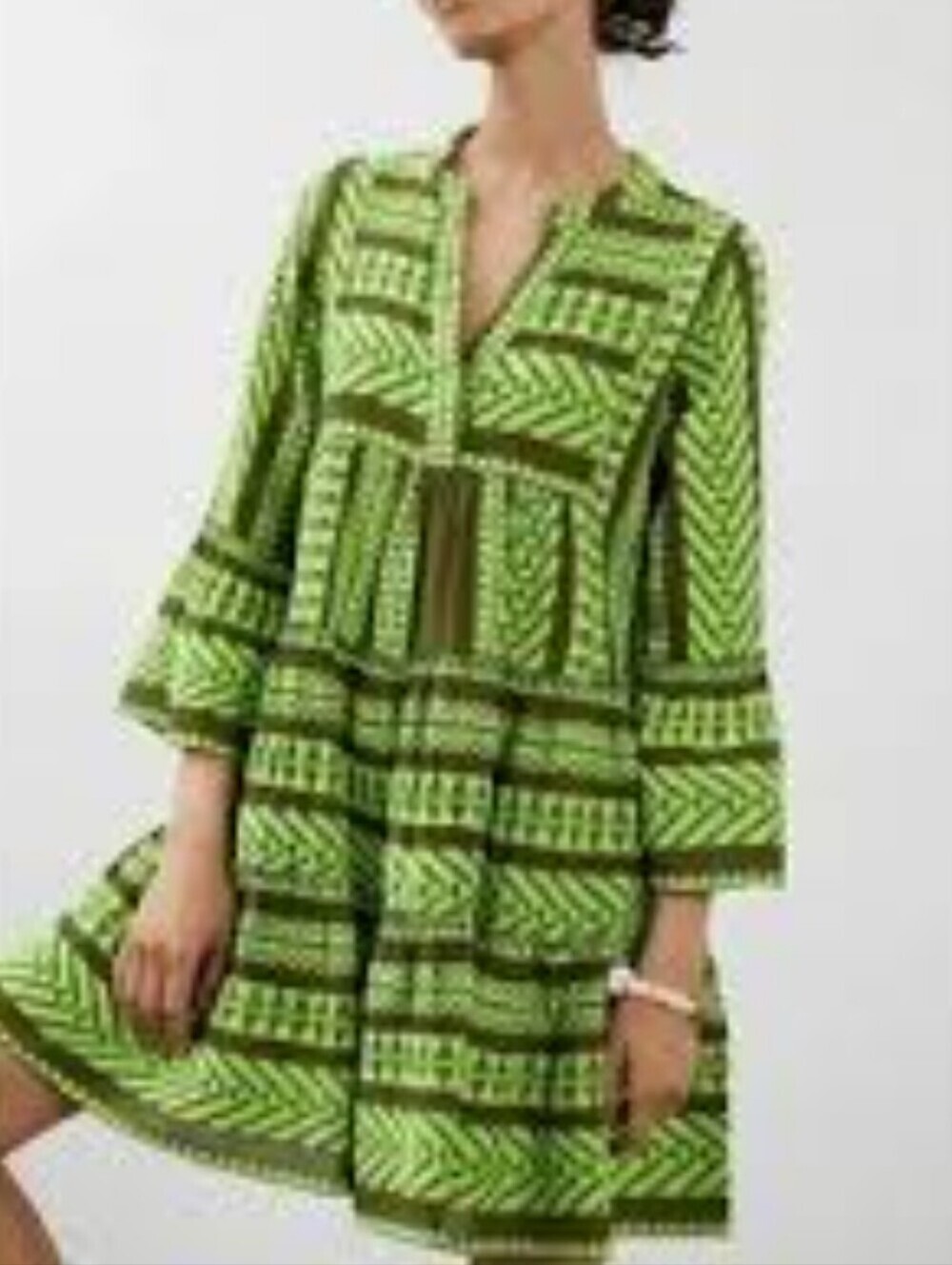 Anthropologie Devotion Twin Green Patterned Tiered Tunic Dress